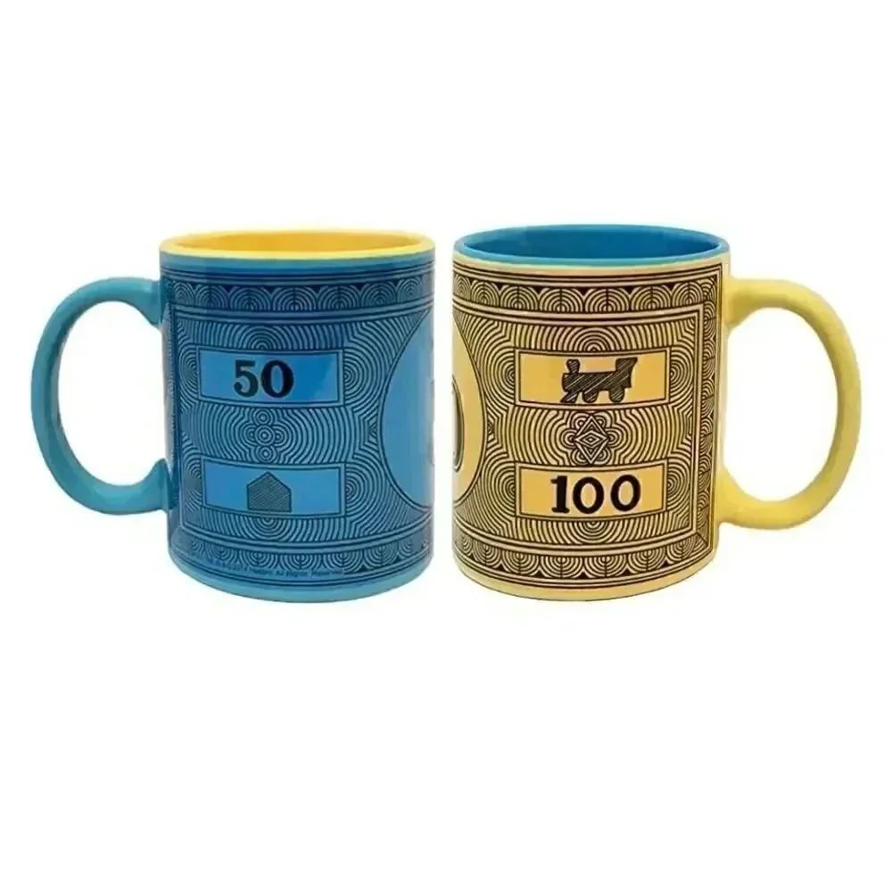 NWT Monopoly Money Coffee Mug Gift  $100  & $50 Monopoly  Yellow Mugs Ceramic